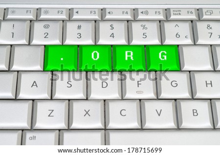 Internet top level domain .org spelled on metallic keyboard