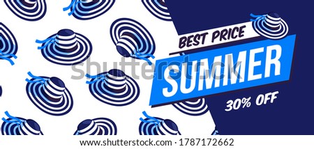 Hats beach resort accessories and ad text banner. Summer season vector background template.