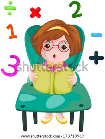 illustration of isolated cute girl studying mathematics