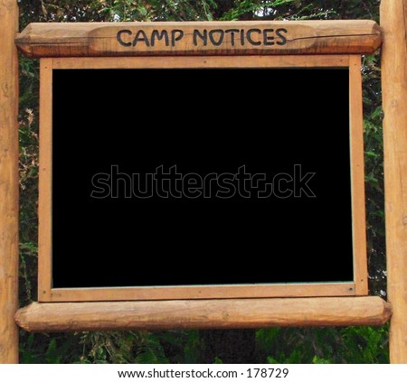 Camp ground sign board, blank for your message, photos