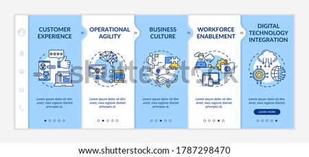 Business model improvement onboarding vector template. Operational agility. Corporate culture. Responsive mobile website with icons. Webpage walkthrough step screens. RGB color concept Royalty-Free Stock Photo #1787298470