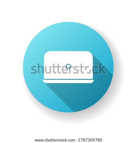 Laptop blue flat design long shadow glyph icon. Single personal notebook. Desktop computer. Wireless connection for device. Portable gadget. Remote work. Silhouette RGB color illustration