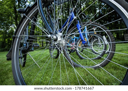 Multiplication of bike spokes of several vehicles put together in one line
