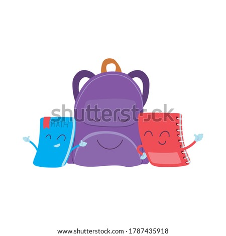 suitcase and notebook with happy faces vector illustration design