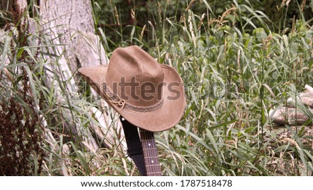 A Cowboy Hat Perched on a Guitar Neck