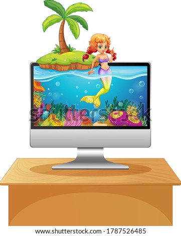 Mermaid on computer screen illustration