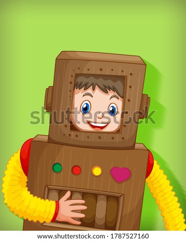 Cute boy wearing robot costume isolated illustration
