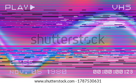 Abstract background with pixel noise artifacts. Glitched old-school screen with digital datamoshing VHS effect, an old analog video recording on tape cassette.