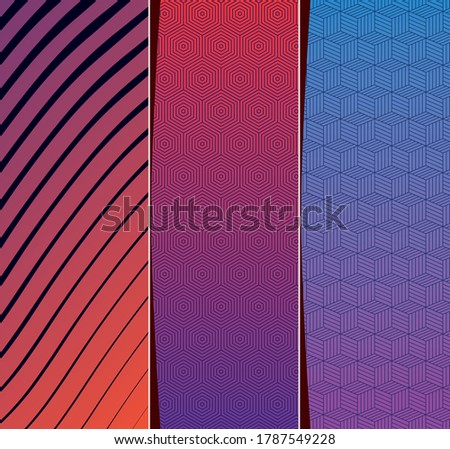 Blue purple pink gradient and pattern backgrounds frames set, Cover disign art abstract texture art and wallpaper theme Vector illustration
