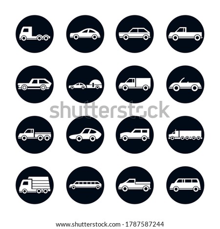 car model transport vehicle silhouette style icons set design vector illustration