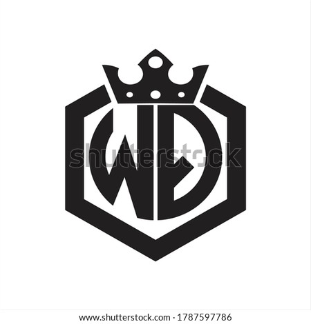 WQ Logo monogram rounded by hexagon shape with crown design template on white background