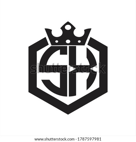 SX Logo monogram rounded by hexagon shape with crown design template on white background