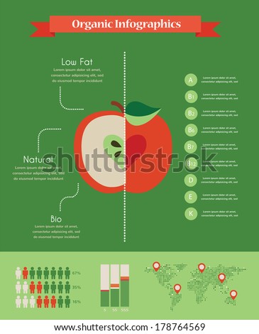 organic infographics with apple and charts