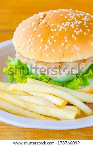 Hamburger and french fries , fast food