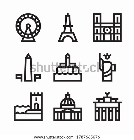 Simple Set Landmarks and Monuments Vector line Icons. Line with Editable stroke