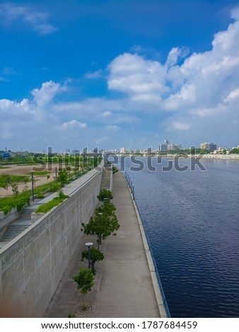 Sabarmati riverfront and Sabarmati river with blue sky at dadhichi bridge , shot in Ahmedabad, india in july 2020 Royalty-Free Stock Photo #1787684459