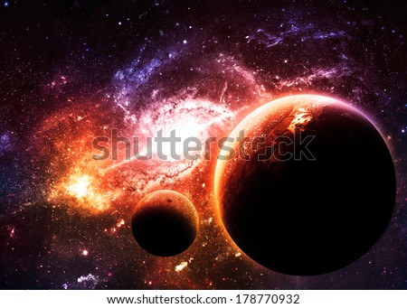 Planets over Golden Galaxy - Elements of this Image Furnished by NASA