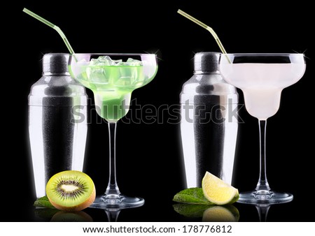 alcohol cocktail set on a black party background