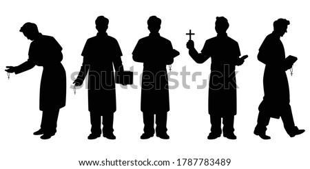 Set of pastor with christian cross and bible silhouette vector Royalty-Free Stock Photo #1787783489