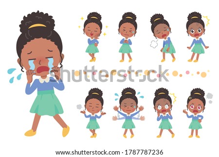 A full-body illustration of a girl expressing various emotions.Vector art so easy to edit.