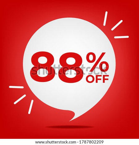 88% off. Banner with eighty-eight percent discount. White bubble on a red background vector.