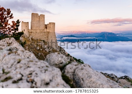 Rocca Calascio at sunset, Gran Sasso National Park, Abruzzo, Italy Royalty-Free Stock Photo #1787815325