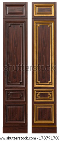 3d image classic wood panel made of wood with veneer and elements of gold and patina for classic interiors of billiard room cabinets