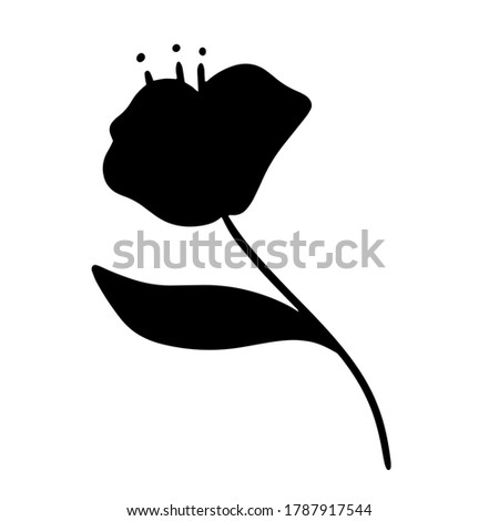 vector hand-drawn cartoon flower silhouette. stock single decorative Doodle element isolated on a white background. flower tattoo. icon. poppy, rose, tulip