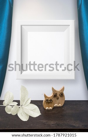 frame in the interior with wooden decoration of an owl bird, mock up
