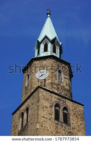 Beautiful View With Church Tower Of Historical Bad Salzuflen Town, Germany. Summer Time Background. 