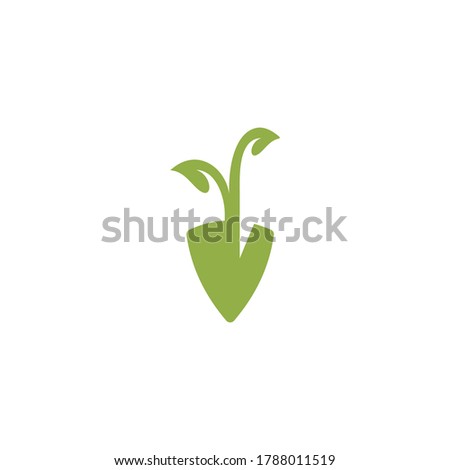 combination leaves and shovel logo icon vector template, great to use for flower shop logos and farm logos