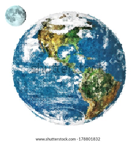 Stylized image of the Earth and Lunar moon created from Images courtesy NASA.