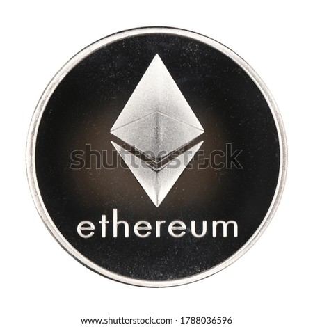 Silver ethereum isolated on white background. High resolution photo. With clipping path. Full depth of field.