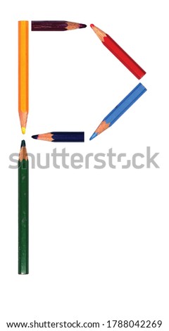 LETTER P isolated on a white background – part of an according here available alphabet set compiled of photographs of used color pencils