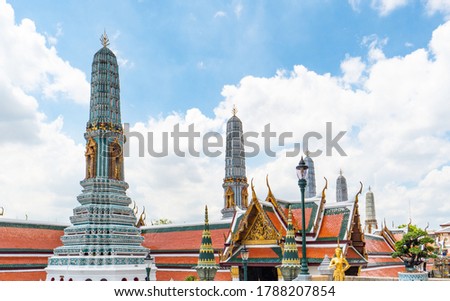 picture of The Temple of the Emerald Buddha and the grand palace in the sunnyday with blue sky in Bangkok, Thailand