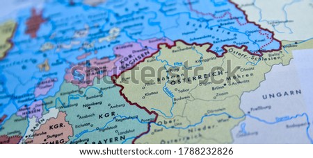 View of Austria on a map
