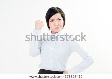 Indignant woman on a white background  