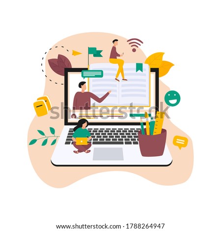 Online education, home schooling and e-learning concept. Online learning at home in social distancing COVID-19. Vector illlustration