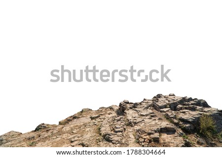 Rock mountain slope foreground close-up isolated on white background. Element for matte painting, copy space. Royalty-Free Stock Photo #1788304664
