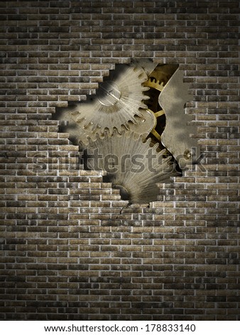 old mechanism on a broken wall