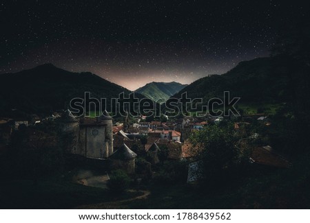 French castle of Seix under a starry night sky