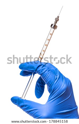 syringe in hand doctor, isolated white background