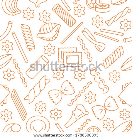 Seamless pattern with different types of Italian pasta