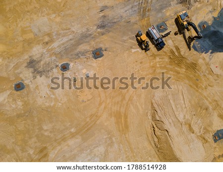 Panoramic aerial view of preparation process construction site in house construction works