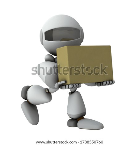 An artificial intelligence robot that delivers packages. White background. 3D rendering.