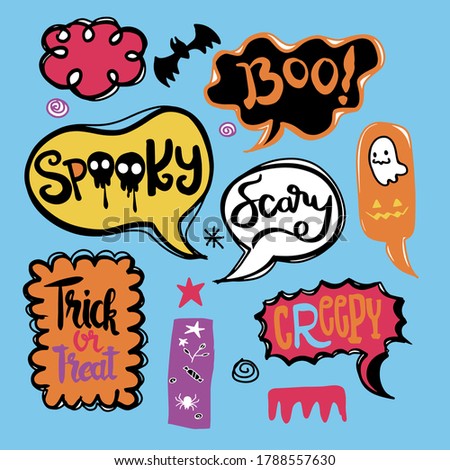 Halloween speech bubbles set with text: spooky, trick or threat, creepy, scary etc. Vector illustration ,isolated