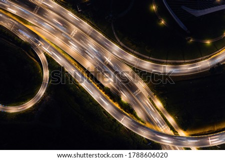 Aerial view of modern overpass at night