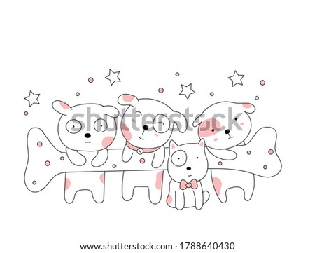 Cute dogs and bone animal cartoon on white background. hand drawn style