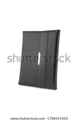 Trifold business portfolio leather folder isolated on white background