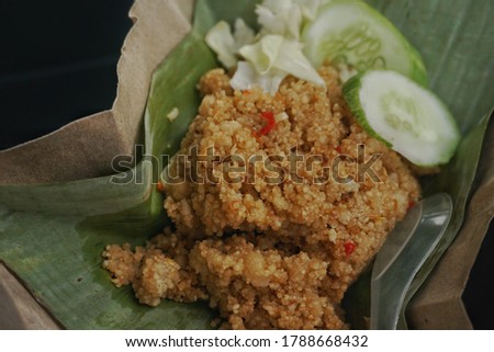 close up of indonesia local delicacies or known as nasi thiwul. Nasi thiwul is a local indonesian cuisine made from cassava.